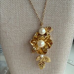 Kate Spade Gold Floral Necklace with Pearl Accents